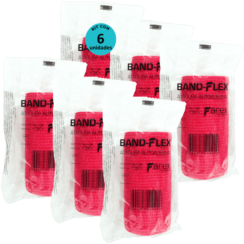 Atadura 10cm Vermelha Band-Flex Autoadesiva Para Animais Farex Kit Com 6